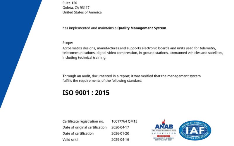 ACRO 2026 ISO 9001:2015 Certification