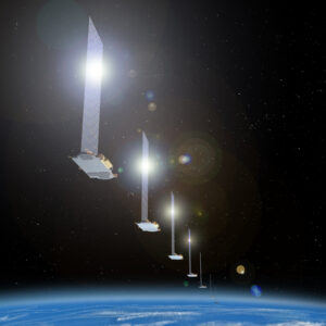 AdobeStock_2015624308 Artist Depiction of a starlink satellite train in orbit.